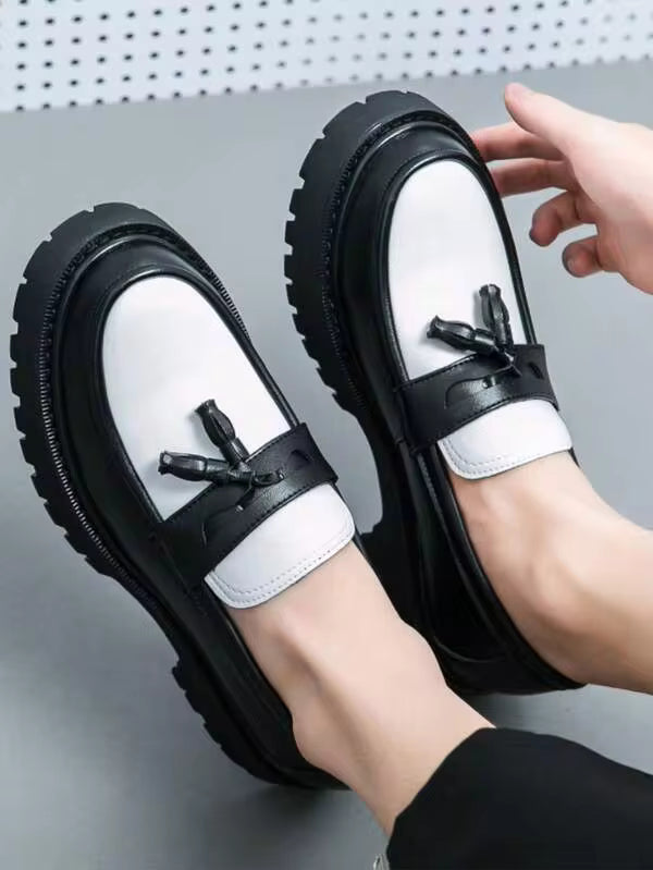 Men's Shoes, Youth Fashion Thick Sole Big Toe Shoes, British Style Tassel Slip-On Loafers, Business Casual Daily Walking Shoes, Men's Shoes
