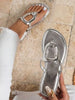 Women's Flats Slides Sandals Round Open Toe Dressy Summer Sandals For Women Slippers PU Leather Slides Slippers Comfortable Thong Flip Flops Beach Casual Shoes