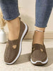 Breathable Mesh Women's Slip-On Sneakers - Lightweight Hollow Design, Plus Size Outdoor Walking Shoes With Embroidery Detail, All-Season Comfort Fabri